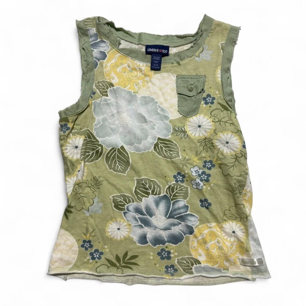 Vintage Limited Too Sage Green Floral Raw Edge Tank Top S/10
